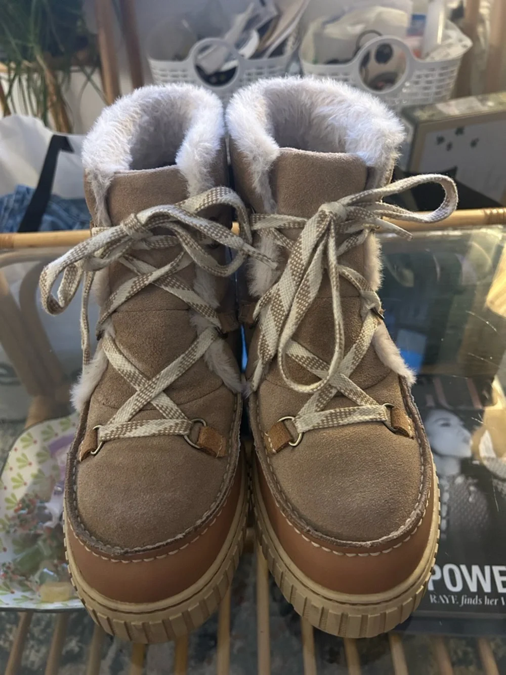 Sorel Taupe Suede Faux-Shearling Lace-Up Winter Boots - Picture 1 of 7